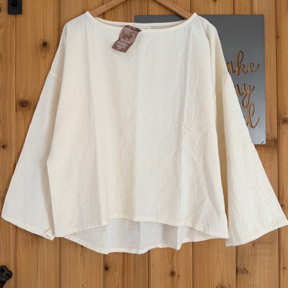 Soft Surroundings Cotton Wide Sleeve Top in Cream Size Large